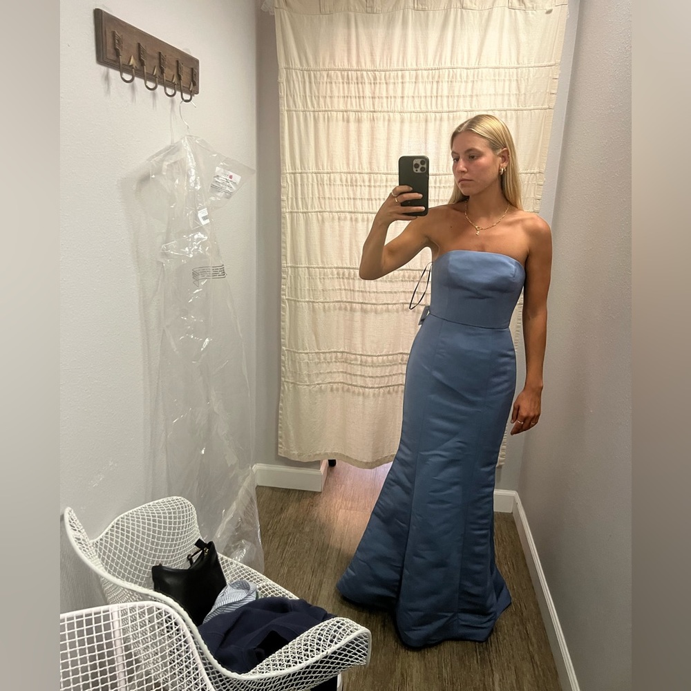Bella Bridesmaids blue strapless dress